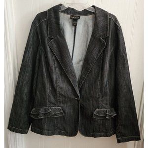 Lane‎ Bryant Women's Long Sleeve Black Stretch Denim Blazer Ruffle Plus Size 26